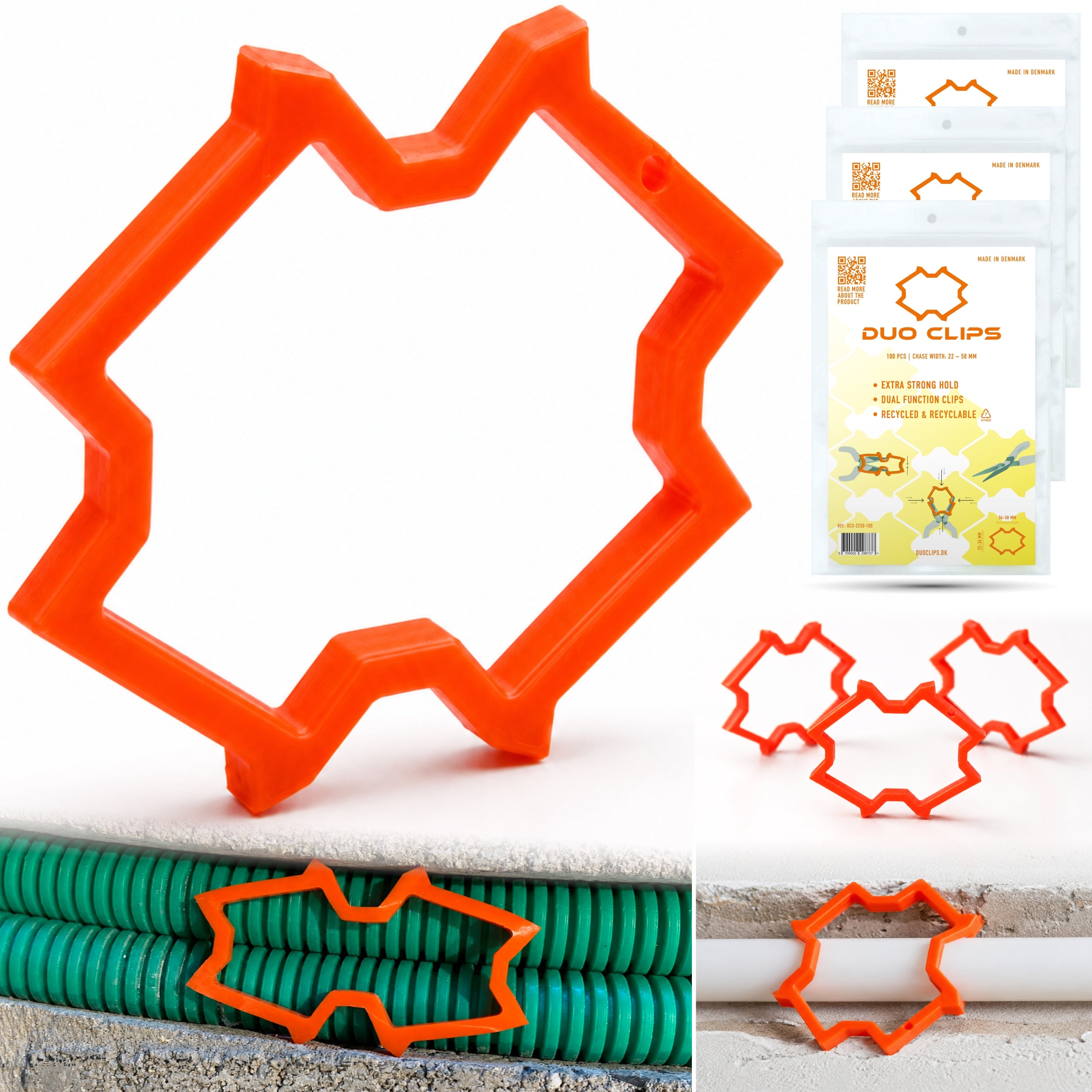 DUO CLIPS Extra Strong 22–50 mm Kabelhalter Universal Schlaufendübel | Kabelclip, Dübelklemmschelle, für Leitungen und Rohre