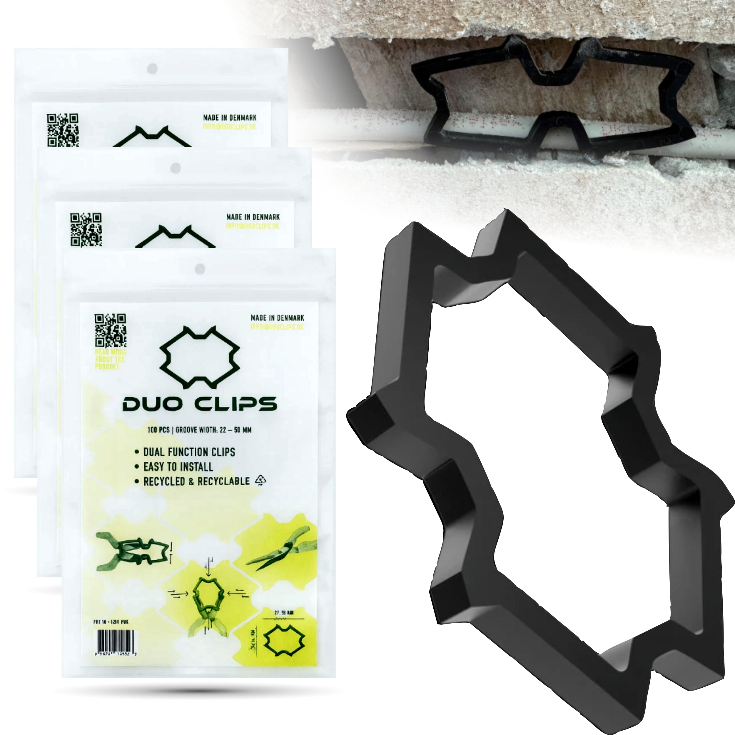 DUO CLIPS 3-Pack Universal 22–50 mm Kabelhalter 300 Stück | Kabelclip, Kabelbefestigung, Clip für Kabel, Halterung für Leitungen und Rohre (Kopia)