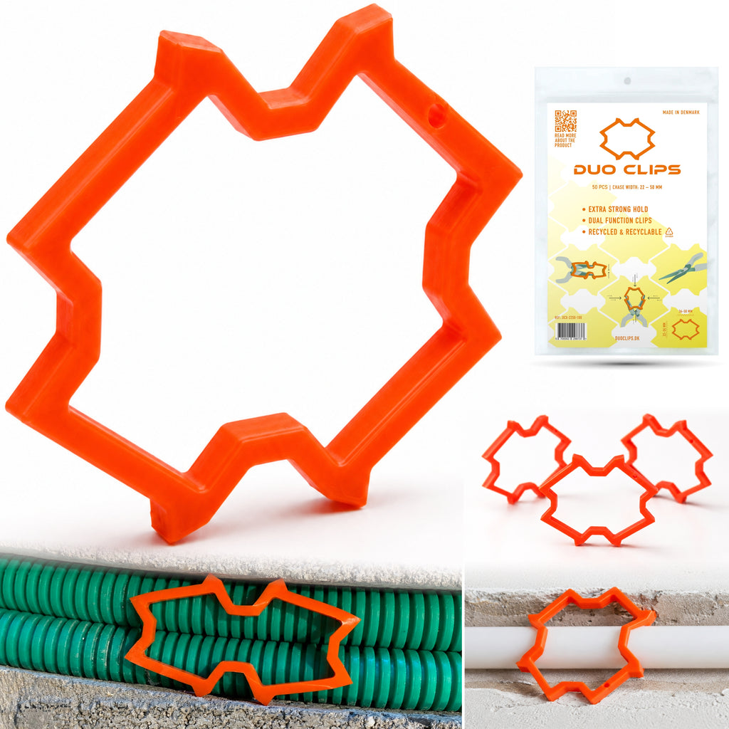 DUO CLIPS Extra Strong 22–50 mm Kabelhalter Universal Schlaufendübel | Kabelclip, Dübelklemmschelle, für Leitungen und Rohre