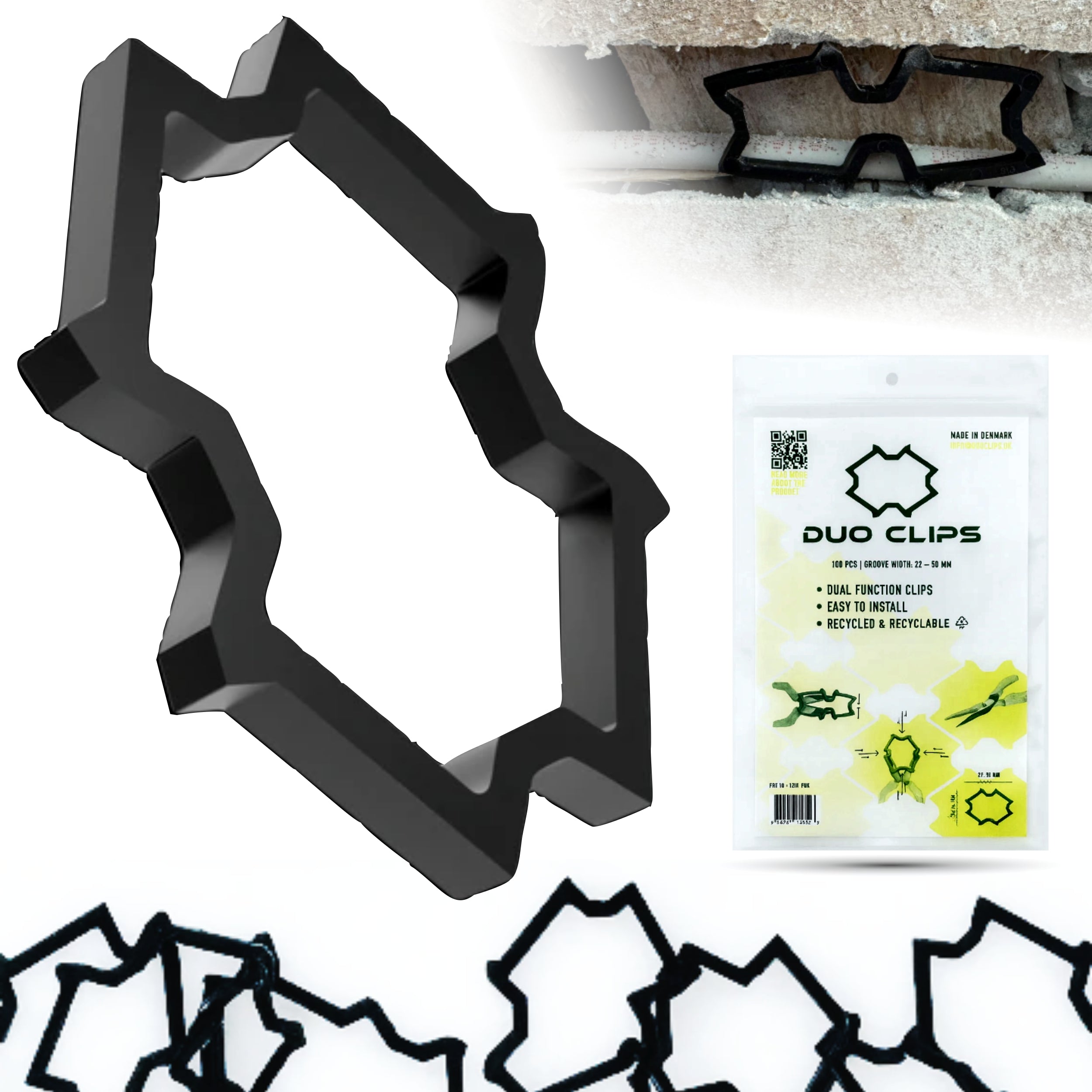 DUO CLIPS Universal 22–50 mm Kabelhalter 100 Stück | Kabelclip, Kabelbefestigung, Clip für Kabel, Halterung für Leitungen und Rohre