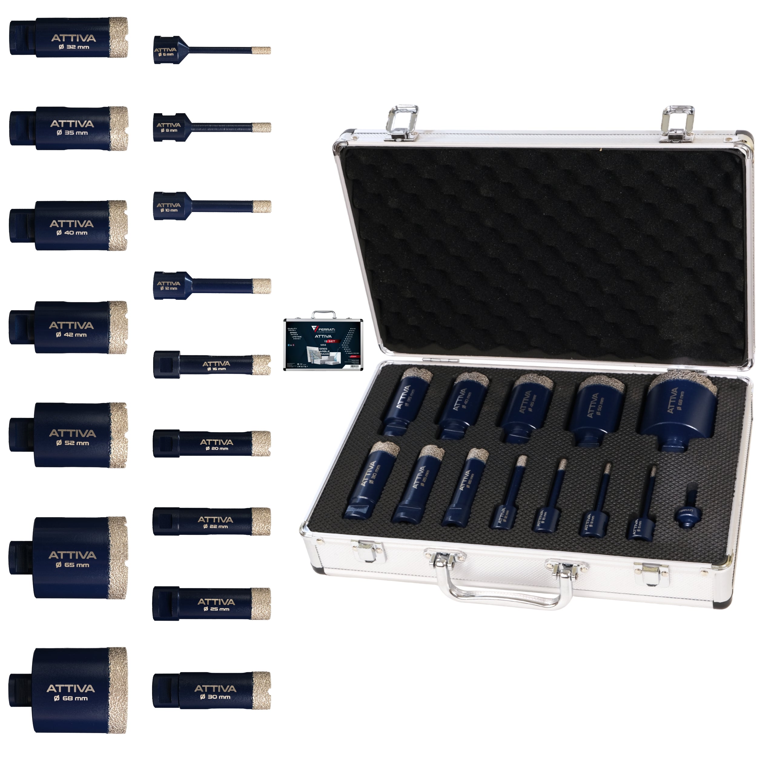 FERRATI Attiva Diamant Fliesenbohrer M14 Segmenthöhe 15mm | Pro Diamantbohrer Lochsäge für Fliesen Keramik Marmor Travertin Naturstein | nasse & trockene andwendung