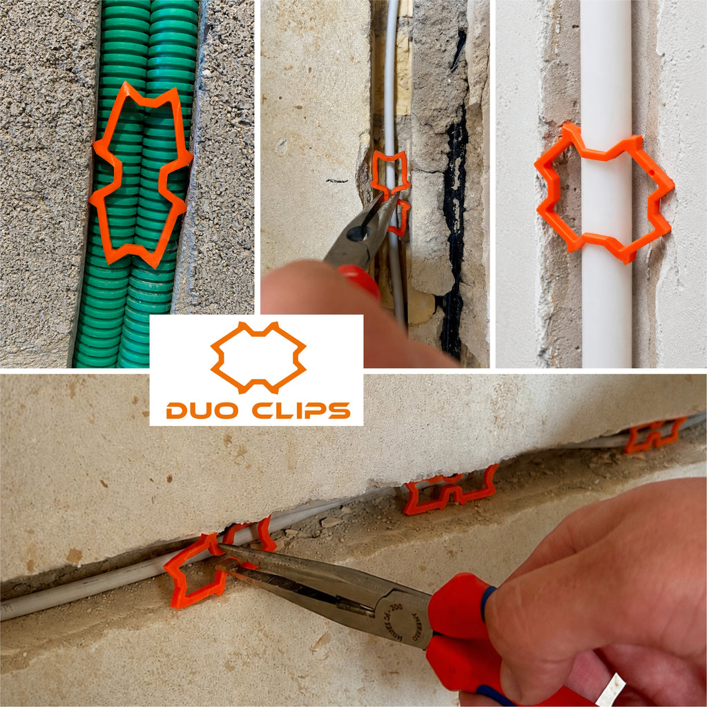 DUO CLIPS Extra Strong 22–50 mm Kabelhalter Universal Schlaufendübel | Kabelclip, Dübelklemmschelle, für Leitungen und Rohre