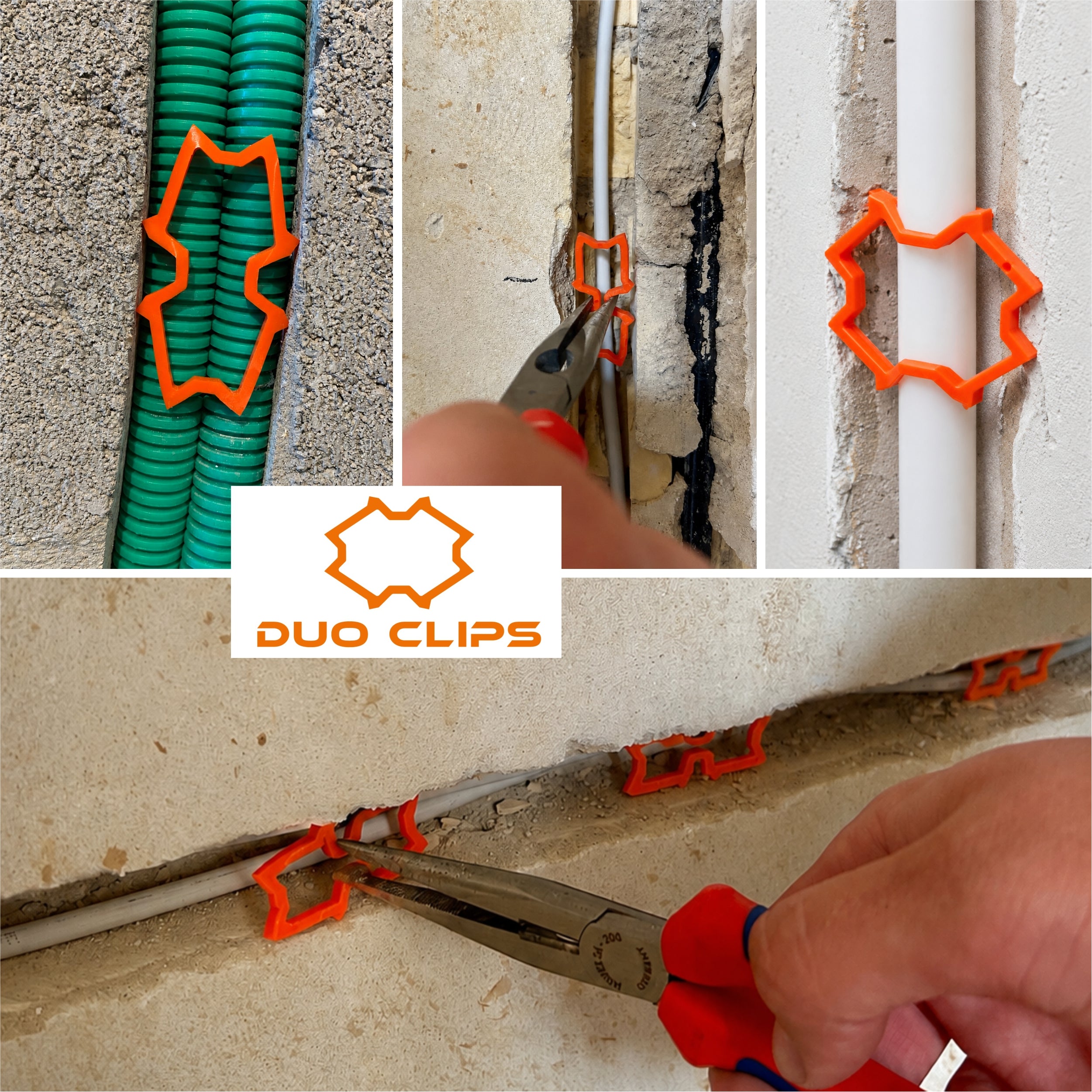 DUO CLIPS Extra Strong 22–50 mm Kabelhalter Universal Schlaufendübel | Kabelclip, Dübelklemmschelle, für Leitungen und Rohre