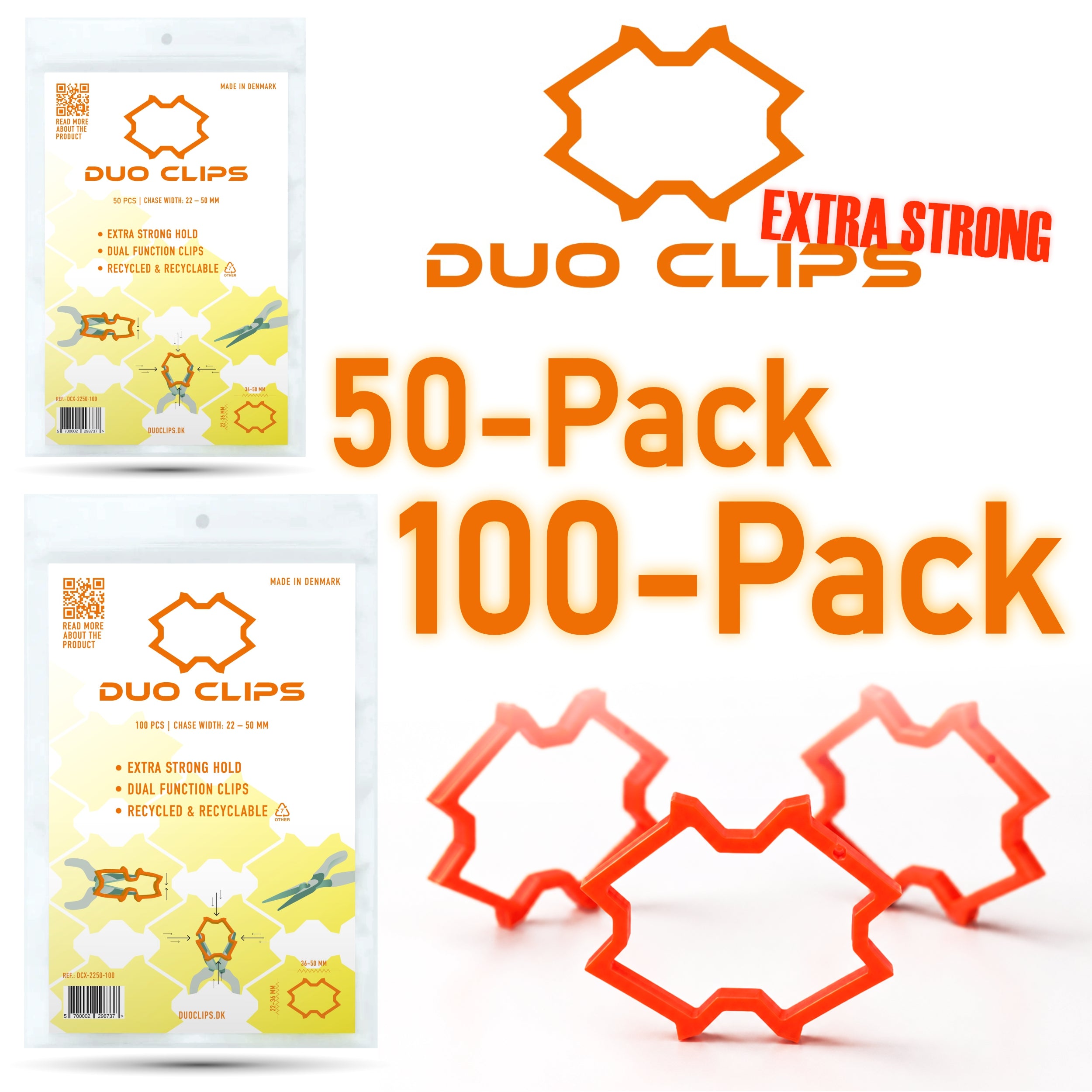 DUO CLIPS Extra Strong 22–50 mm Kabelhalter Universal Schlaufendübel | Kabelclip, Dübelklemmschelle, für Leitungen und Rohre