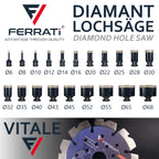 FERRATI Vitale Diamant Fliesenbohrer M14 Segmenthöhe 11mm | Pro Diamantbohrer Lochsäge für Fliesen Keramik Marmor Travertin Naturstein | nasse & trockene andwendung