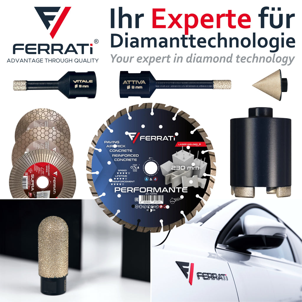 FERRATI Attiva Diamant Fliesenbohrer M14 Segmenthöhe 15mm | Pro Diamantbohrer Lochsäge für Fliesen Keramik Marmor Travertin Naturstein | nasse & trockene andwendung