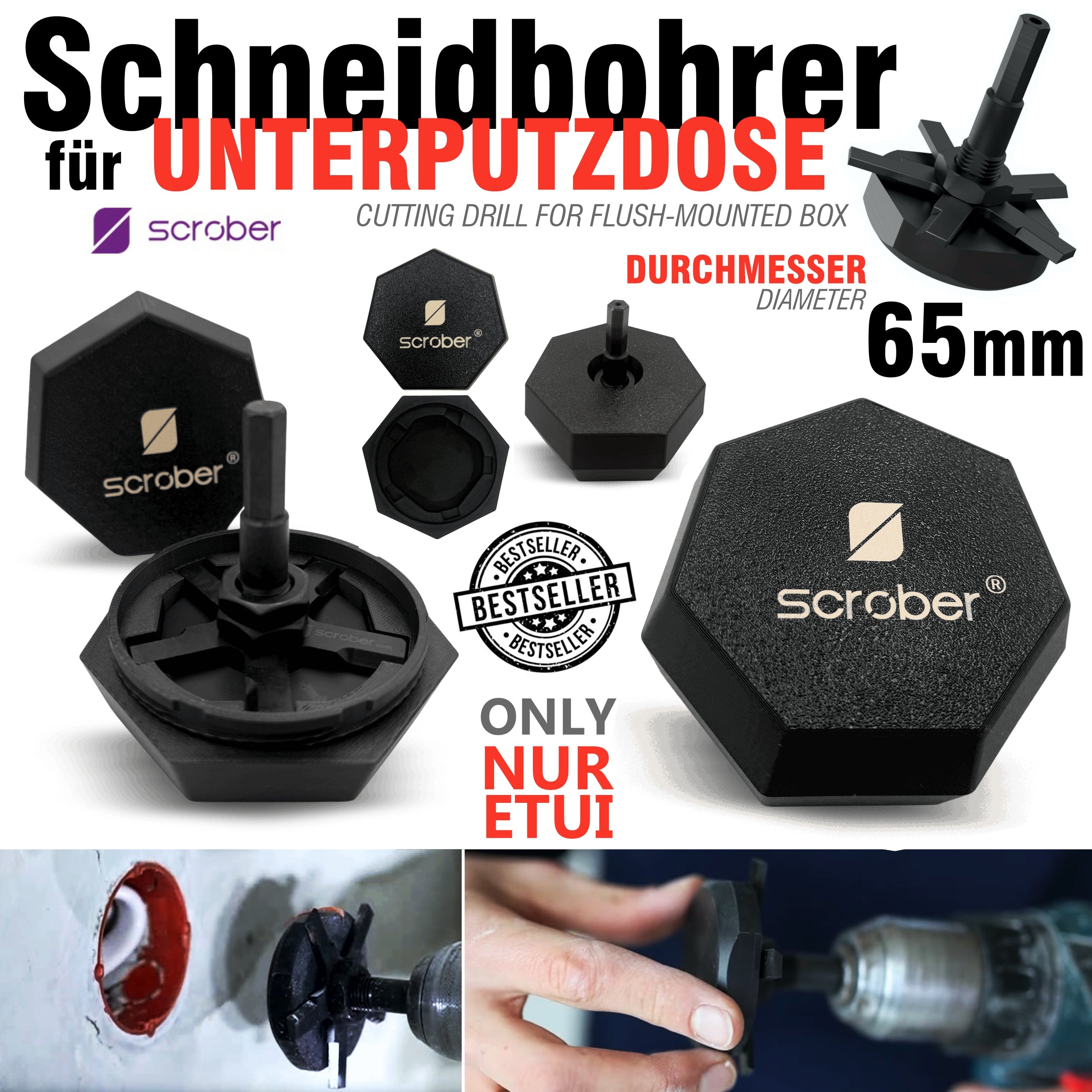 SCROBER Etui für Universal Schneidbohrer für Unterputzdose ∅ 65 mm